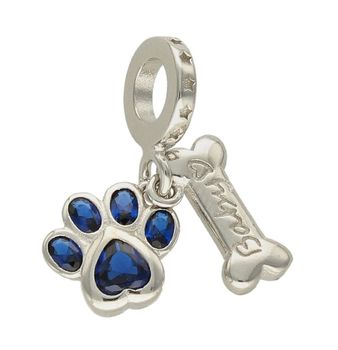 Charms Moments srebrny 925 wisząca niebieska psia łapka z kostką DIA-CHA-9489-925. Charms idealny do bransoletki modułowej. Charms do  (1).jpg
