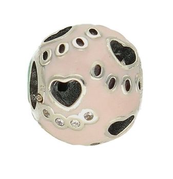 Charms Moments srebrny 925 okrągły różowy ze serduszkami DIA-CHA-9490-925. Modny charms do bransoletki okrągły pokryty różową emalią z serduszkami. Zawieszka wykonana została ze srebra próby 925. Charms do bransoletki typu Pandora. N (1).jpg