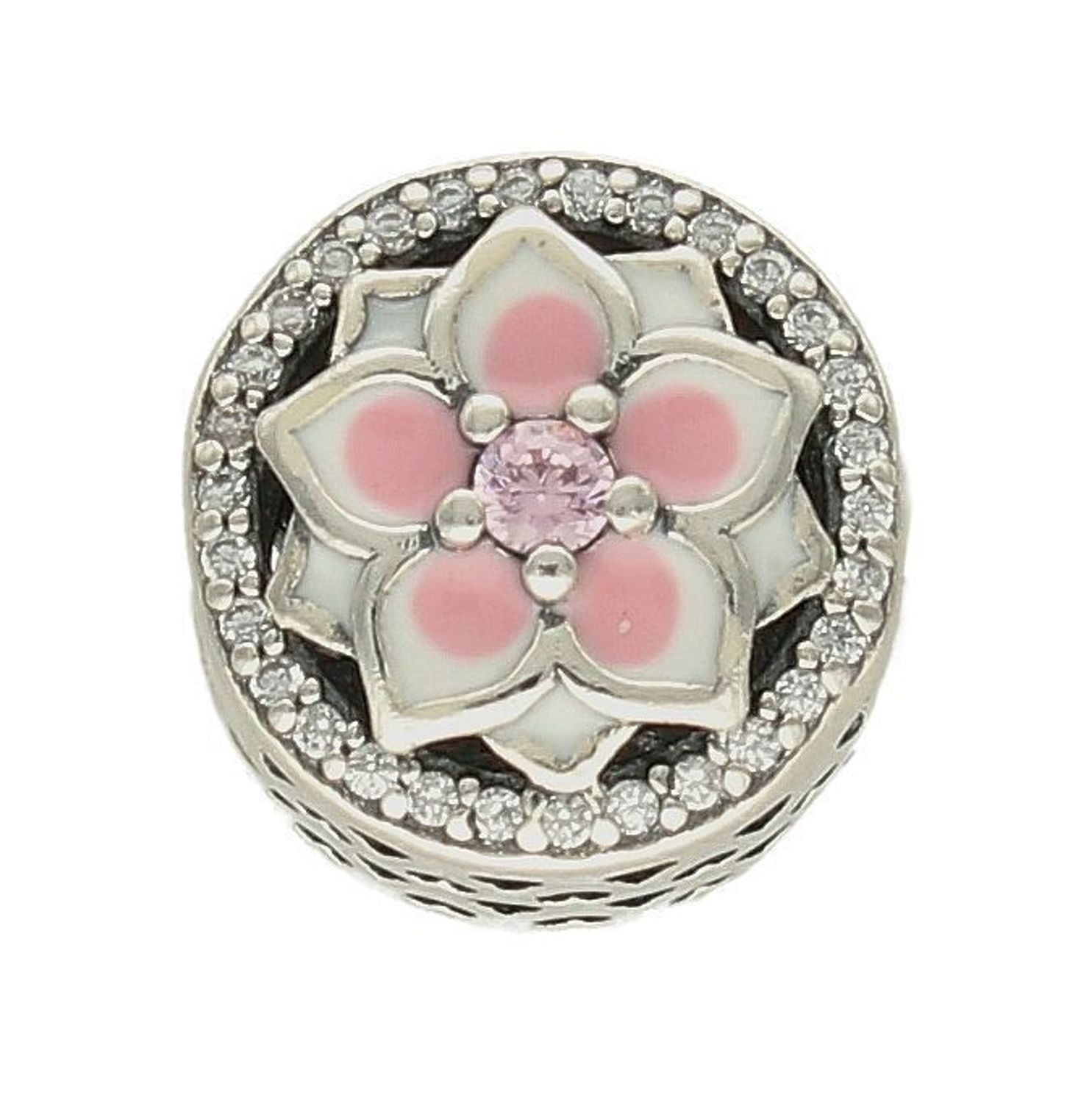 Charms Moments srebrny 925 okrągły 'Różowy kwiatek' DIA-CHA-9494-925. Charms do bransoletki. Srebrny charms do bransoletki typu Pandora, Apart. Charms z kwiatkiem. Zawieszka do bransoletki. Idealny pomysł na prezent dla kobiety..jpg