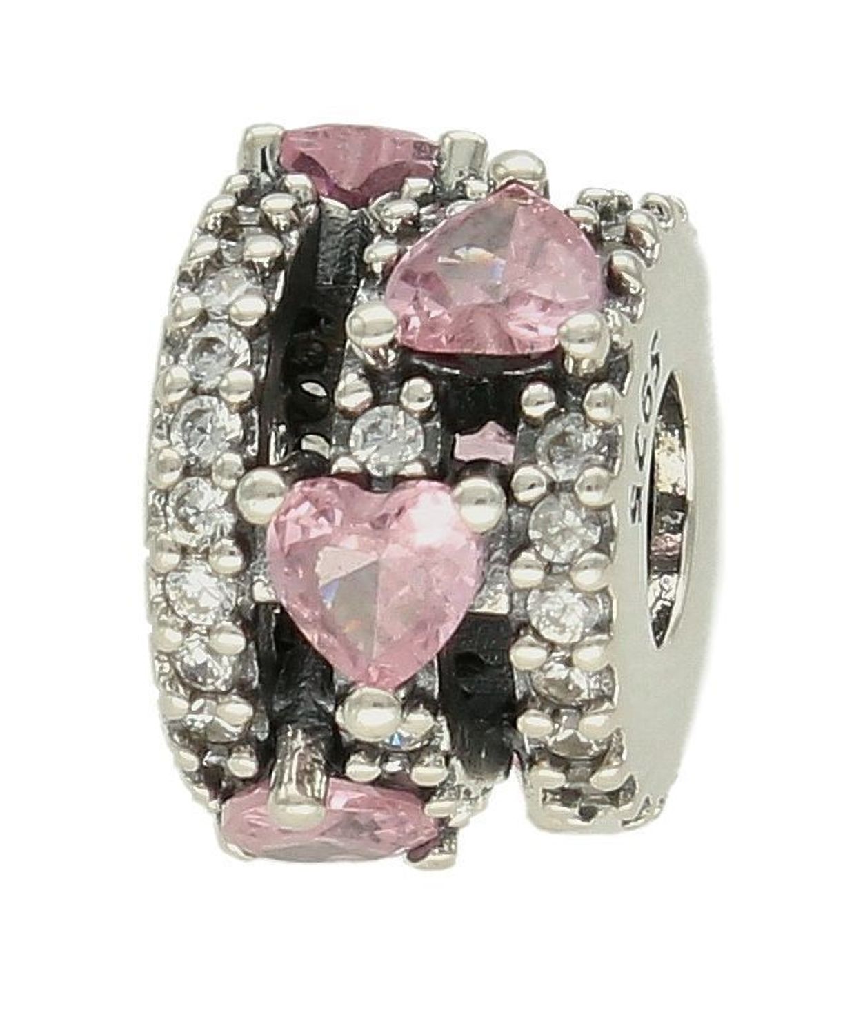 Srebrny charms 925 okrągły z różowymi cyrkoniami serca DIA-CHA-9504-925. Zawieszka wykonana została ze srebra próby 925. Charms  (2).jpg