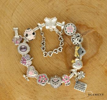 Charms Moments srebrny 925 okrągły 'Różowy kwiatek z cyrkoniami' DIA-CHA-9515-925. harms do bransoletki typu Pandora. Charms okrągły z różowym kwiatkiem. Srebrny charms do bransoletki modułowej. Charms idealny na prezent (3).jpg