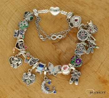 Srebrny charms 925 okrągły z kolorowymi motylkami klips DIA-CHA-9529-925rrrr.jpg