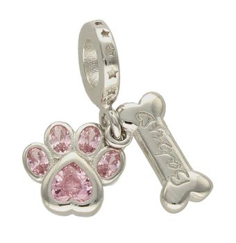 Charms Moments srebrny 925 wisząca różowa psia łapka z kostką DIA-CHA-9558-925. Charms idealny do bransoletki modułowej. Charms do b.jpg