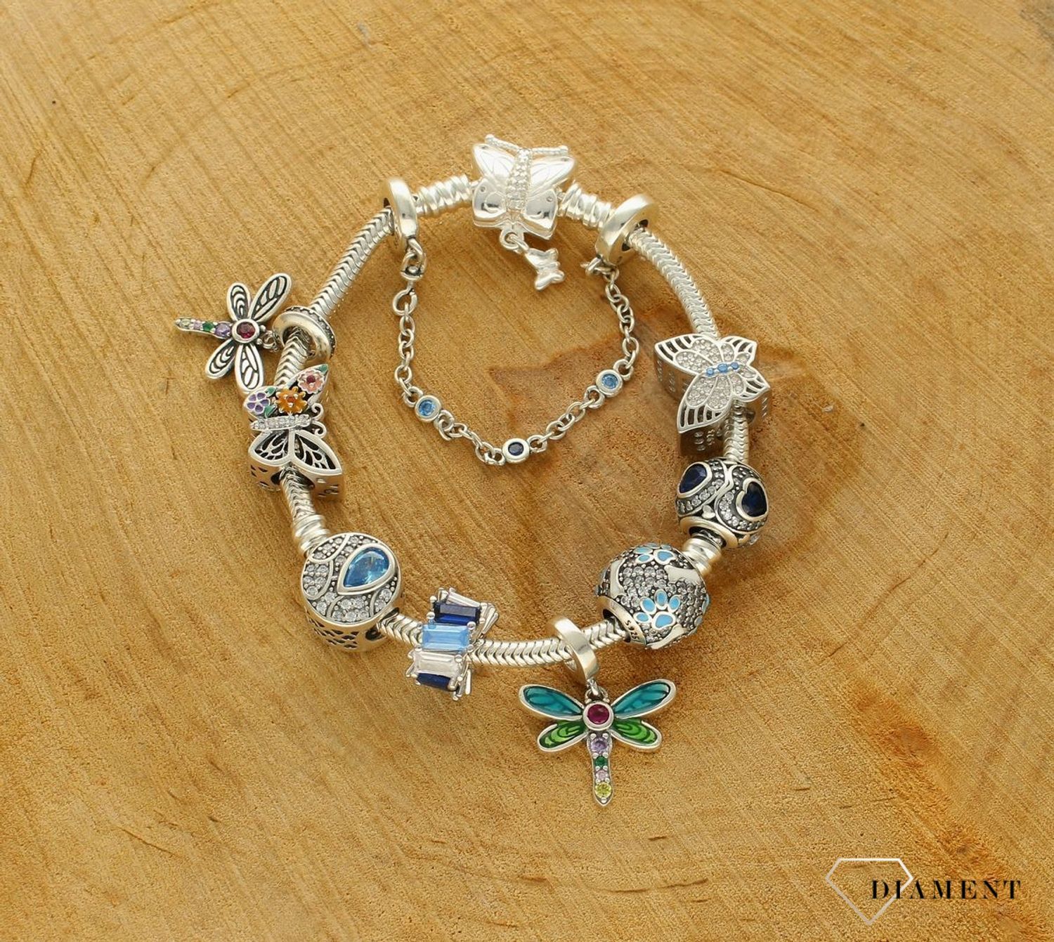 Łańcuszek zabezpieczający z kółeczkami i niebieskimi cyrkoniami DIA-CHA-9564-925. Łańcuszki zabezpieczające to wyjątkowy rodzaj charms (1).jpg