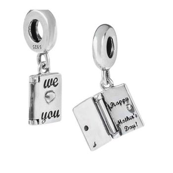 Srebrny charms Ag 925 w kształcie książeczki CB226 – idealny prezent na Dzień Mamy. Rodowany, elegancki, wymiary 12,3 × 8 mm, waga 2,8 g, pasuje do bransoletek i naszyjników.1.jpg