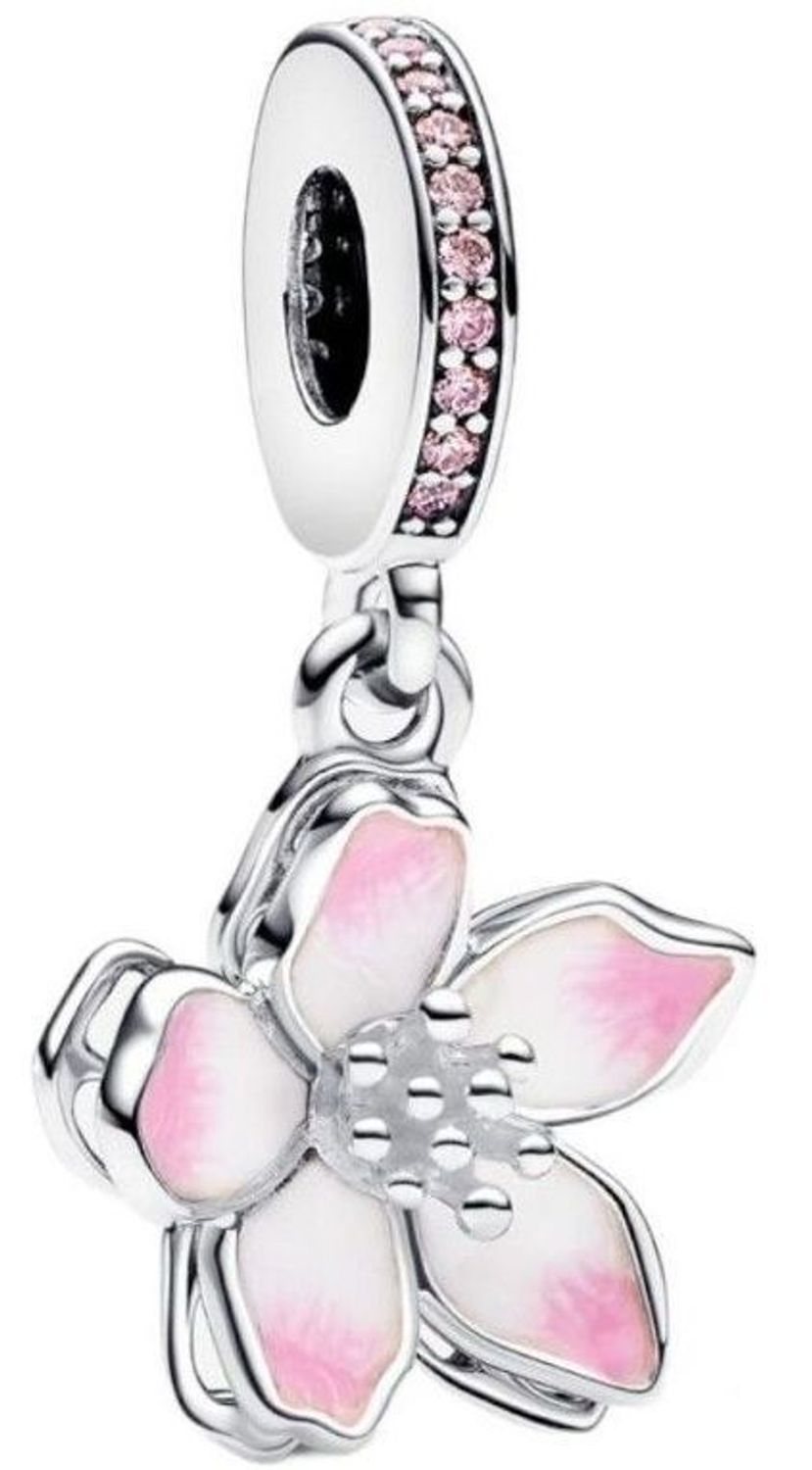 Charms srebrny 925 wiszący z kwiatkiem DIA-CHA-IM0240824CH-925 Srebrna zawieszka charms w kształcie kwiatuszka ozdobionego różowymi cyrkoniami. Wykonany ze srebra rodowanego próby 925. 1.jpg