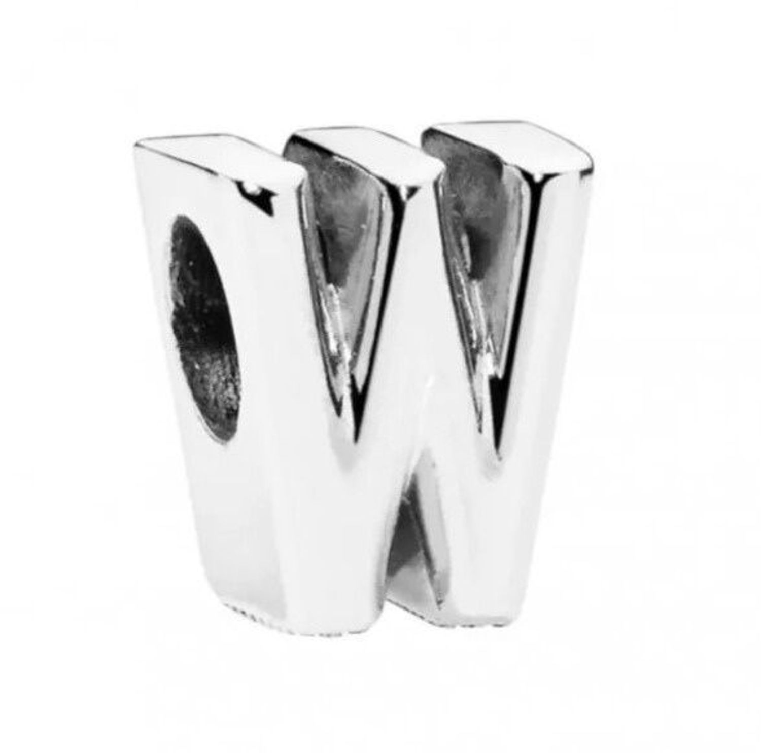 Charms srebrny próby 925 w kształcie literki W. Elegancki, lekki i idealny do bransoletek modułowych. Doskonały pomysł na prezent.1.jpg