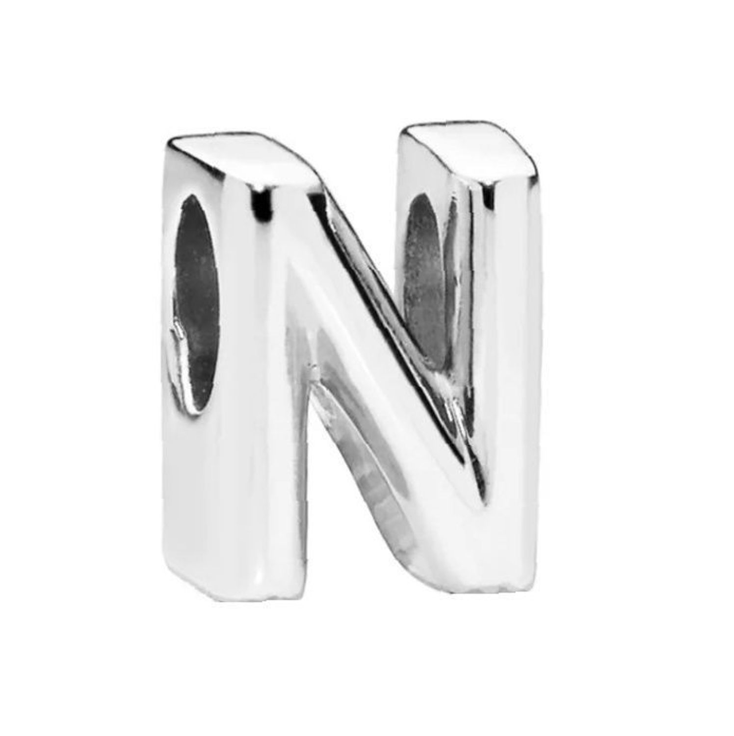 Charms srebrny próby 925 w kształcie literki N. Elegancki, personalizowany dodatek do bransoletek modułowych, idealny na prezent.1.jpg