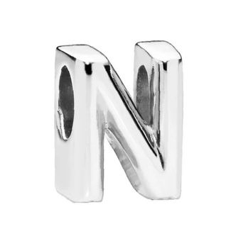 Charms srebrny próby 925 w kształcie literki N. Elegancki, personalizowany dodatek do bransoletek modułowych, idealny na prezent.1.jpg