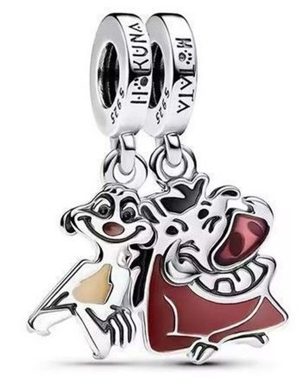 Zawieszka charms ze srebra Ag 925 z postaciami Timona i Pumby z „Króla Lwa”. Kolorowa emalia, grawer „Hakuna Matata”. Idealna dla fanów Disneya i bransoletek Pandora.1.jpg