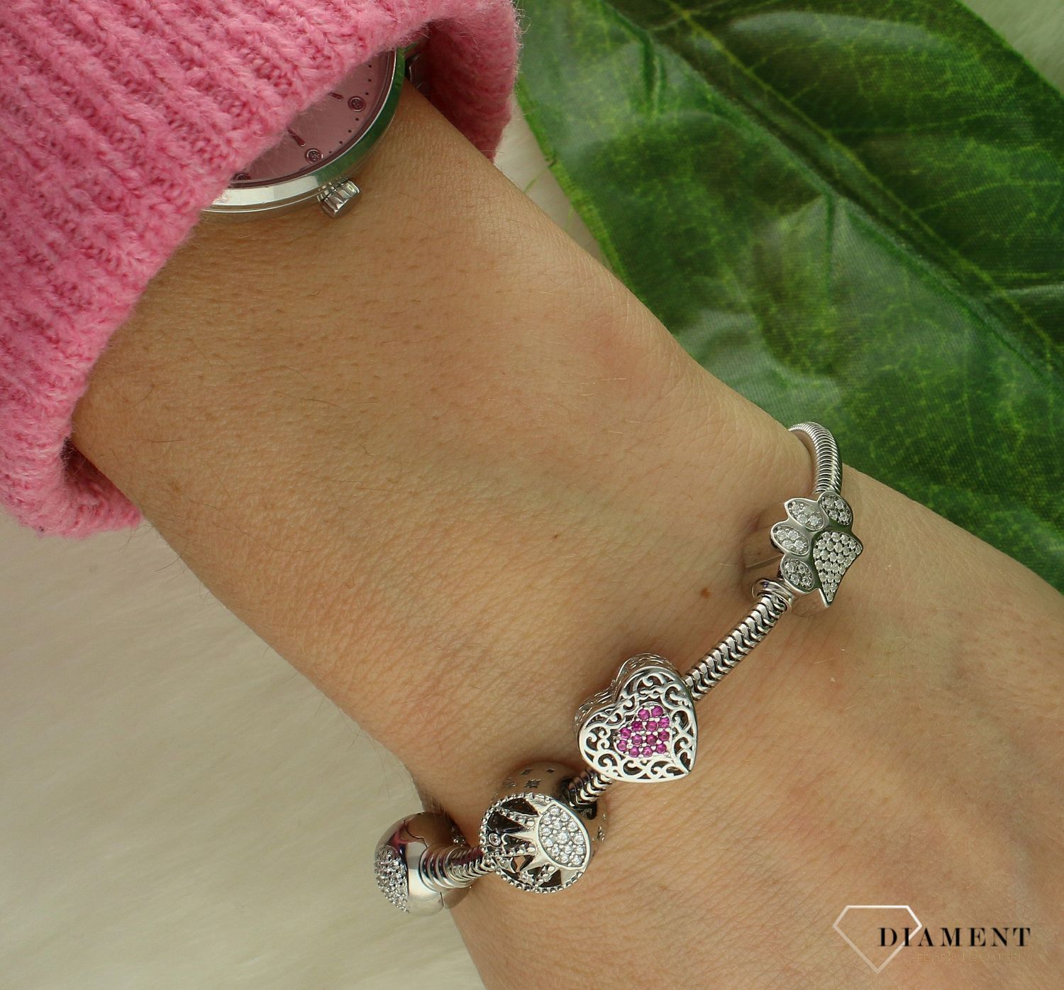 Charms Moments srebrny 925 różowe serce DIA-CHA-IM0550623CH-925.  Charms do bransoletki. Srebrny charms do bransoletki typu Pandora. Charms do bransoletki modułowej. Charms srebrny na prezent..jpg