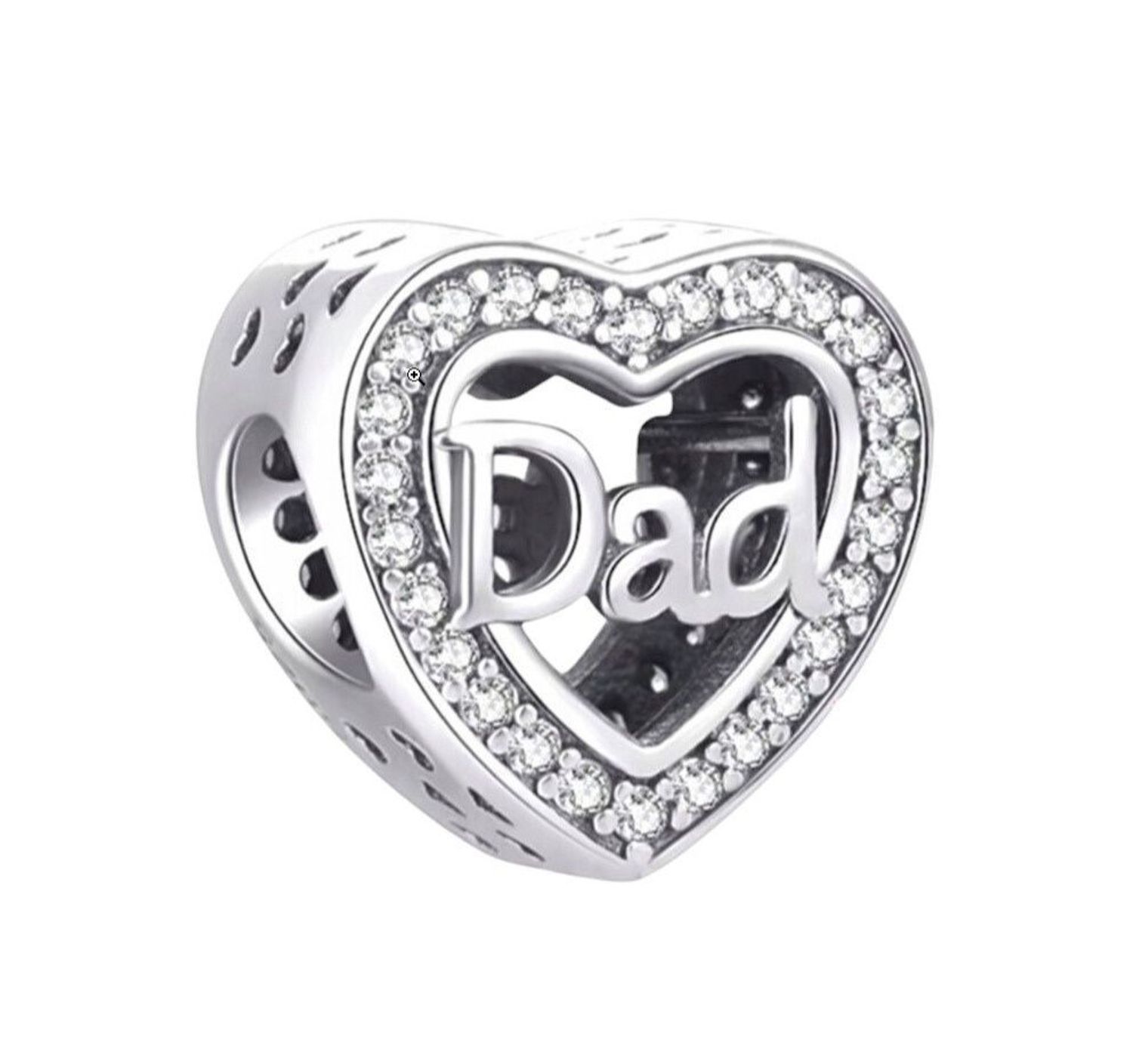 Charms srebrny próby 925 w kształcie serca z napisem „Dad Forever” i cyrkoniami. Elegancki, symboliczny dodatek do bransoletek modułowych, idealny na prezent dla taty.1.jpg