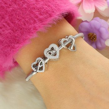 Charms srebrny próby 925 w kształcie serca z napisem „Dad Forever” i cyrkoniami. Elegancki, symboliczny dodatek do bransoletek modułowych, idealny na prezent dla taty.4.jpg