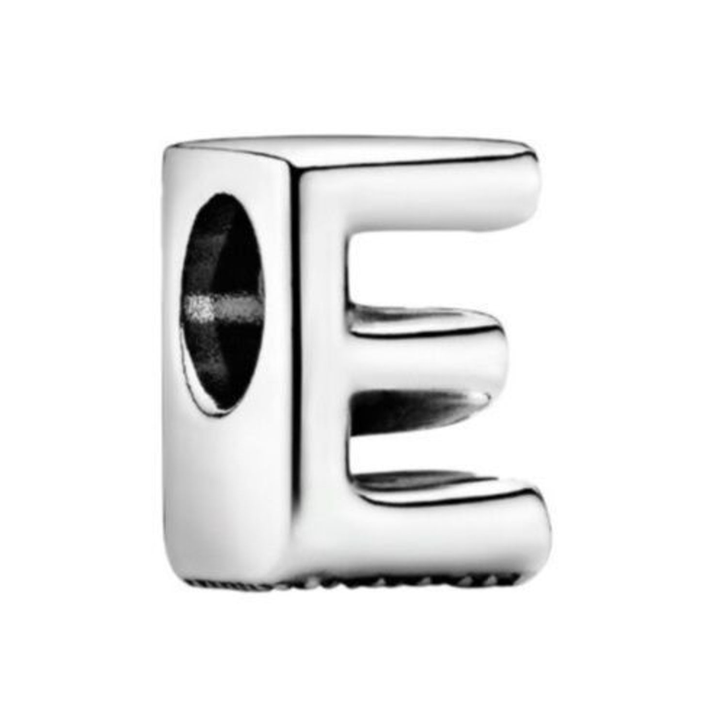 Charms srebrny próby 925 w kształcie literki E. Elegancki, personalizowany dodatek do bransoletek modułowych, id1.jpg