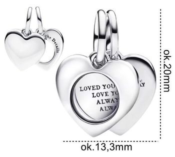 Romantyczny charms w kształcie podwójnego serca z grawerem „Loved you then…” i „Love is in the details”. Pozłacane srebro Ag 925. Idealny prezent dla ukochanej osoby.2.jpg