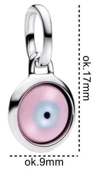 Pozłacany charms srebrny 925 z motywem oka ochronnego w kolorach różowym, błękitnym i czarnym. Symbol talizmanu przeciw złemu urokowi. Model DIA-CHA-IM0770525CH-925 – idealny dodatek i amulet w 2.jpg