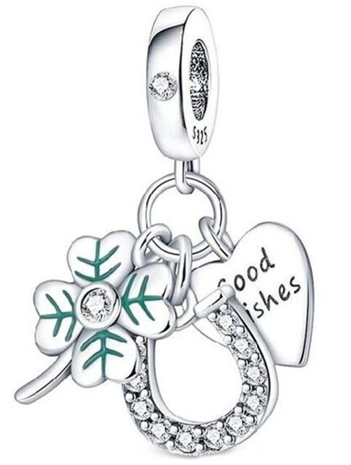 Charms Moments srebrny 925 na szczęście DIA-CHA-IM0930623CH-925. Charms do bransoletki modułowej. Charms z koniczynką. Charms do bransoletki Pandora z podkową. Charms z zawieszkami. Charms na szczęście srebrny na prezent..jpg