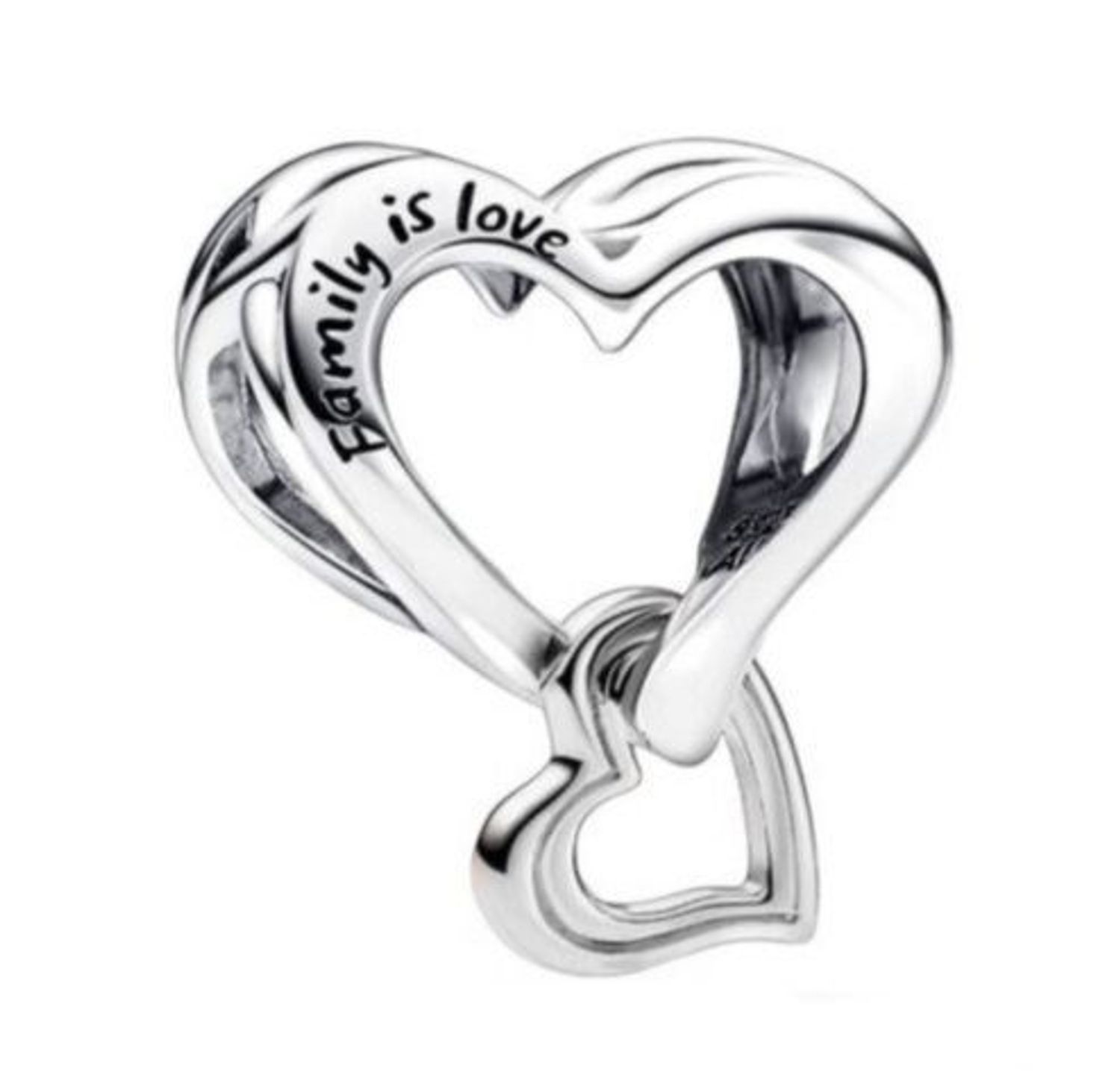 Charms srebrny próby 925 w kształcie pustego serca z wiszącym serduszkiem. Delikatny, elegancki i idealny do bransoletek modułowych.1.jpg