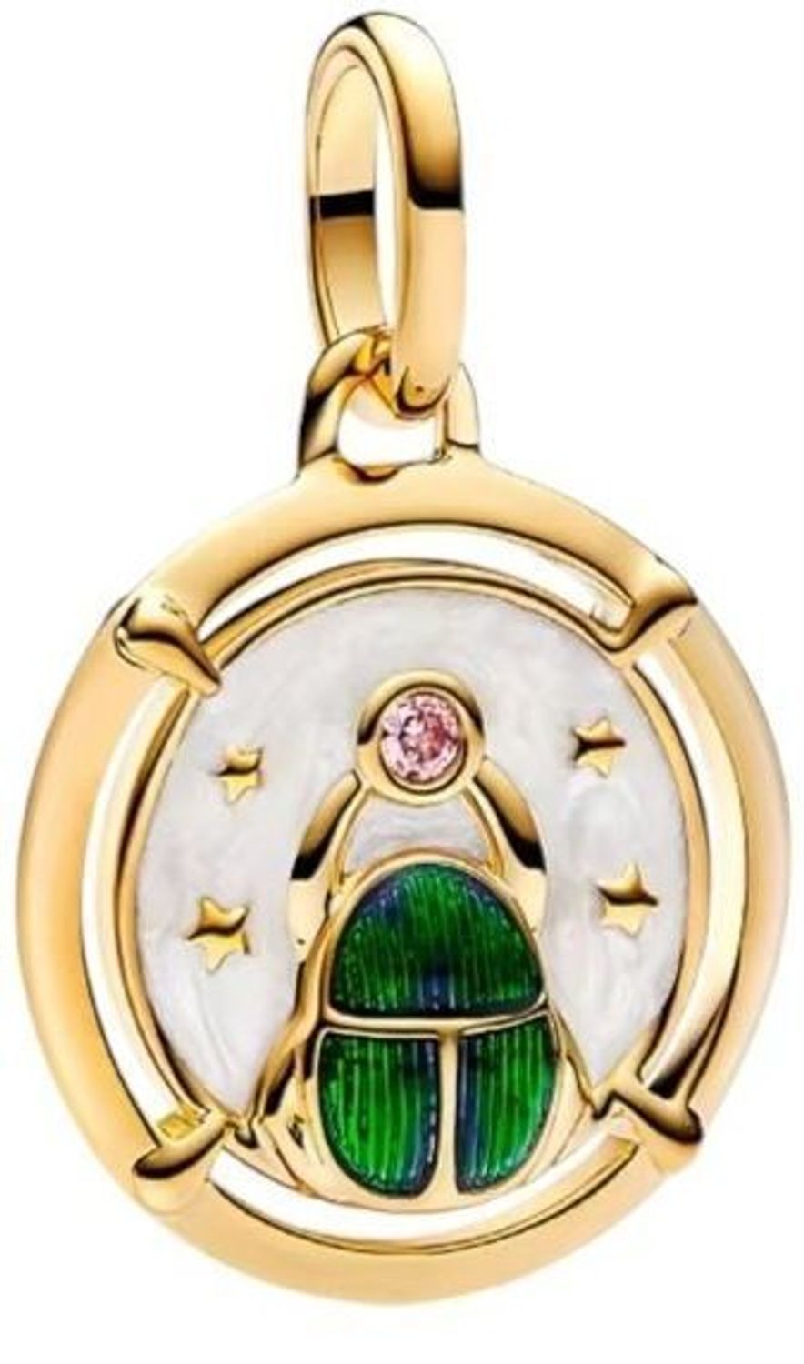 Charms srebrny pozłacany 925 Skarabeusz IM2450425CH z emalią i różową cyrkonią. Symbol ochrony i siły, ozdoba do bransoletek modułowych. Wymiary 15,2 × 23,3 mm, waga ok. 2,2 g.11.jpg