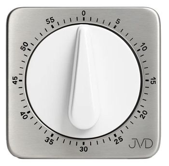 Minutnik mechaniczny JVD DM79.1 – metalowy, kwadratowy, biały element, kuchenny timer.jpg