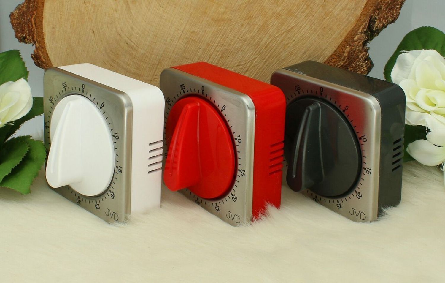 Minutnik mechaniczny JVD DM79.2 – metalowy, kwadratowy, szary element, kuchenny timer.jpg