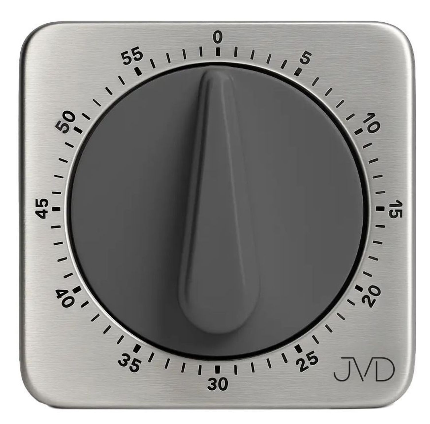 Minutnik mechaniczny JVD DM79.2 – metalowy, kwadratowy, szary element, kuchenny timer.jpg