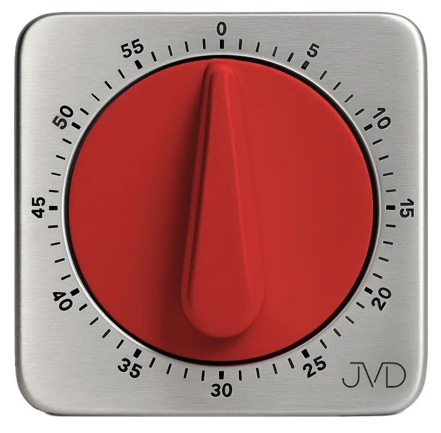 Minutnik mechaniczny JVD DM79.3 – metalowy, kwadratowy, czerwony element, kuchenny timer.jpg