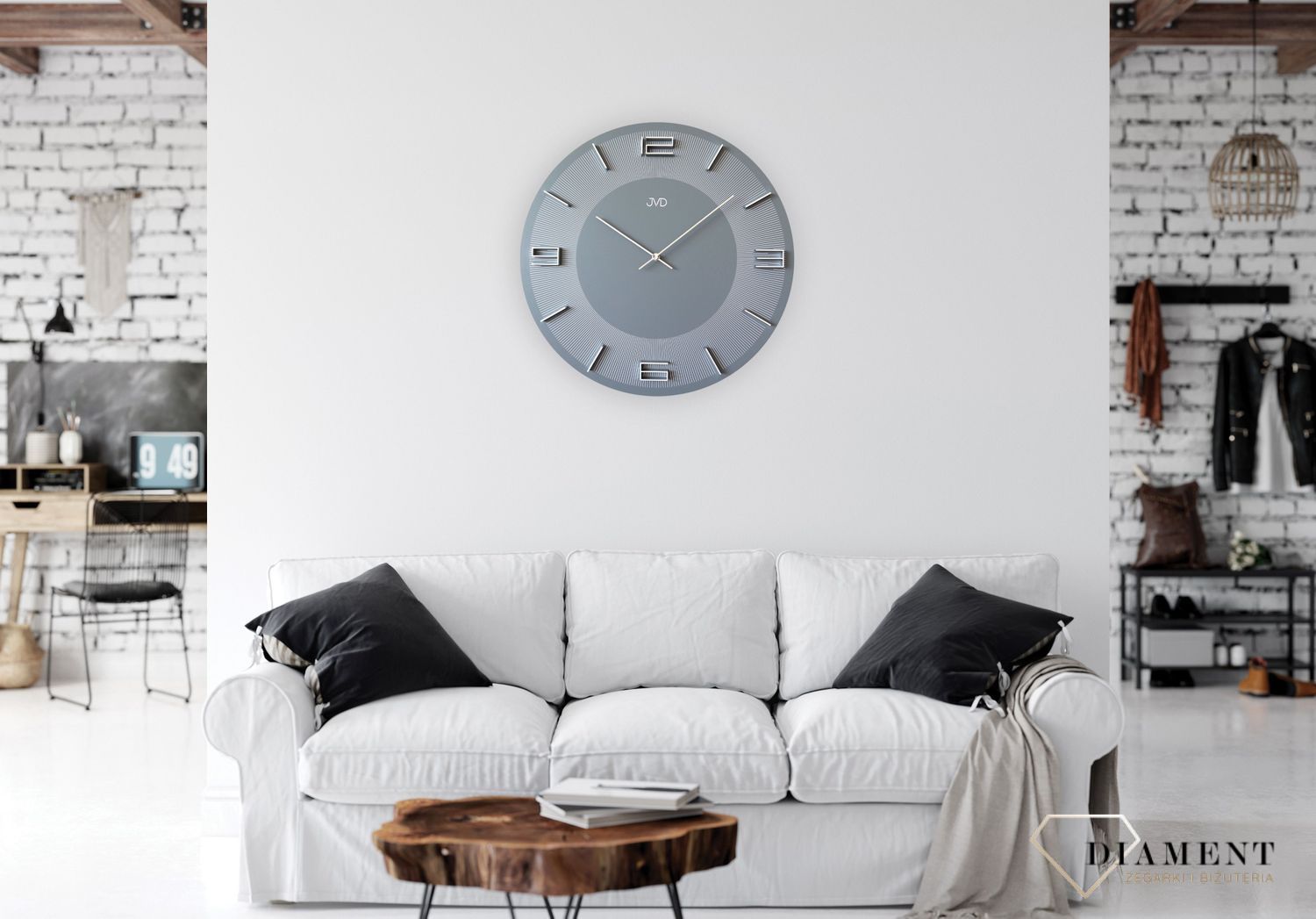 Zegar na ścianę JVD okrągły drewniany w kolorze szarym HC33 (1).jpg