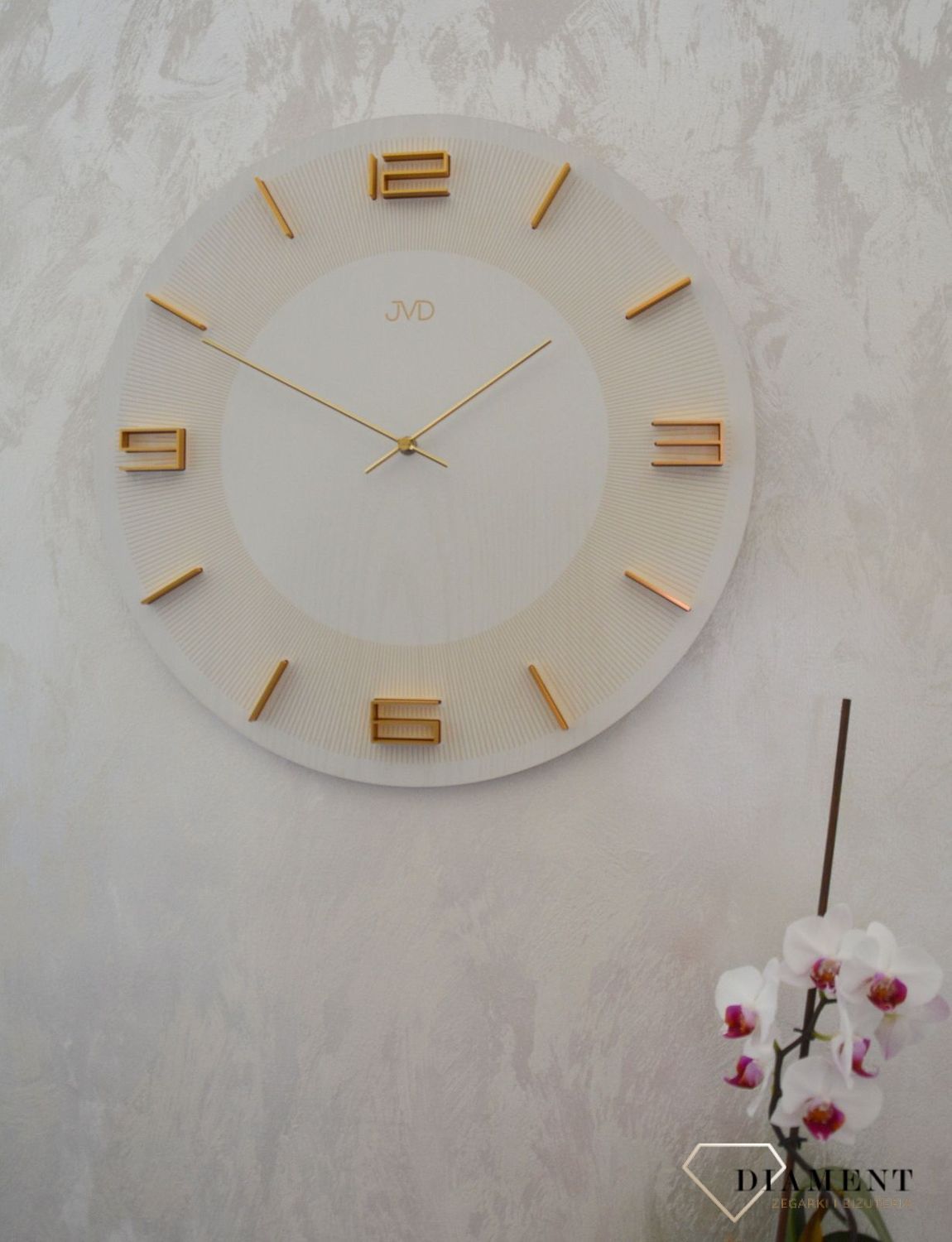 Zegar na ścianę JVD okrągły drewniany w kolorze szarym HC33.3.jpg