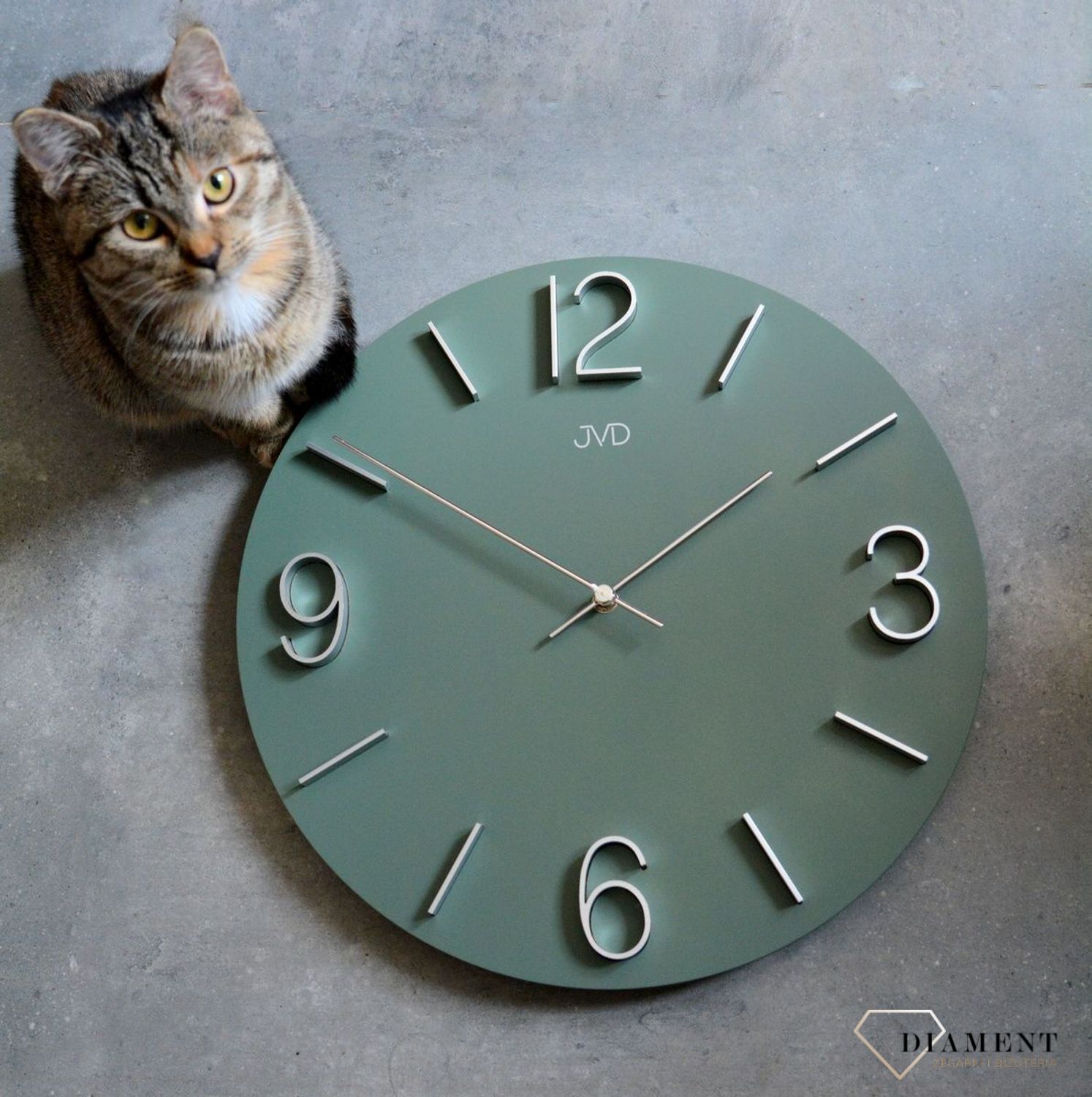 Zegar ścienny zielony ze srebrnymi cyframi JVD HC35.6.jpg
