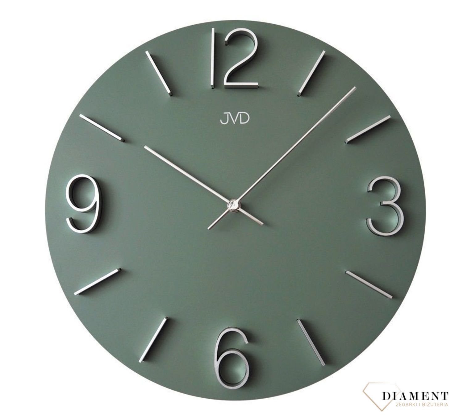 Zegar ścienny zielony ze srebrnymi cyframi JVD HC35.6.jpg
