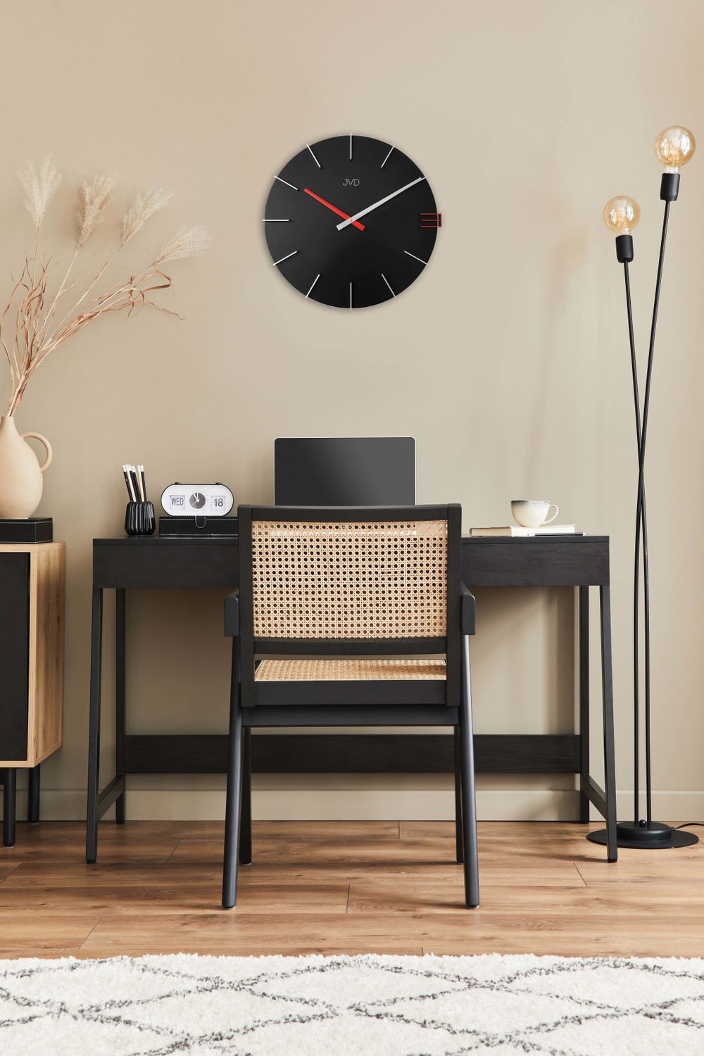 Zegar na ścianę JVD 40 cm Nowoczesny Czarny z czerwonym HC44 (1).jpg