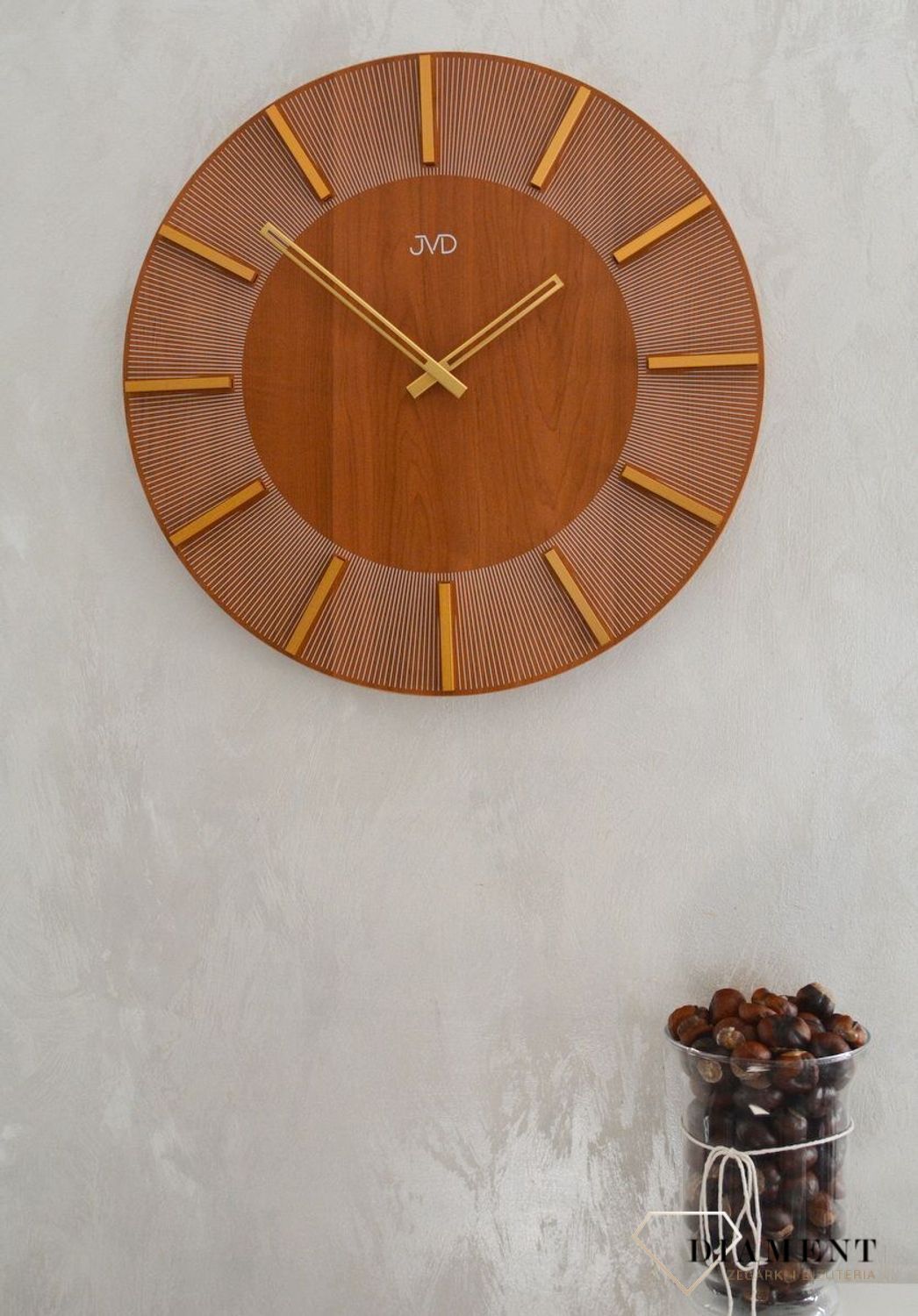 Zegar ścienny brązowo-złoty 50 cm HC502.2. Zegar ścienny nowoczesny. Zegar do nowoczesnych wnętrz. Duży zegar ścienny JVD do biura, salonu. Zegar ścienny idealny na prezent. Prezent ślubny..jpg