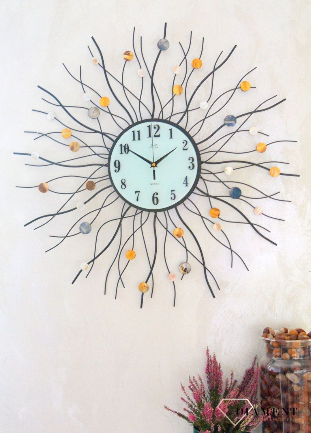 Zegar ścienny duży 70 cm nowoczesny HJ02. Nowoczesny zegar ścienny z ozdobnymi koralikami z masy perłowej. Zegar ścienny (3).JPG