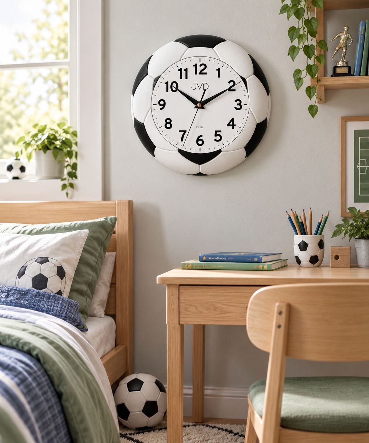 Zegar ścienny dziecięcy JVD HJ119 piłka nożna – płynąca wskazówka, 32 cm.jpg