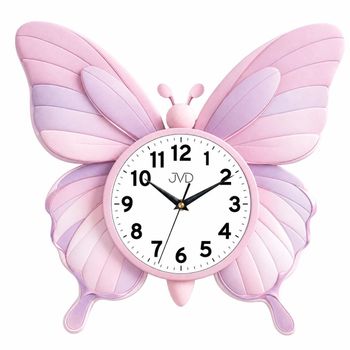 Zegar ścienny dziecięcy JVD HJ120 motyl – różowo-fioletowy, płynąca wskazówka, 38 × 40 cm (1).jpg