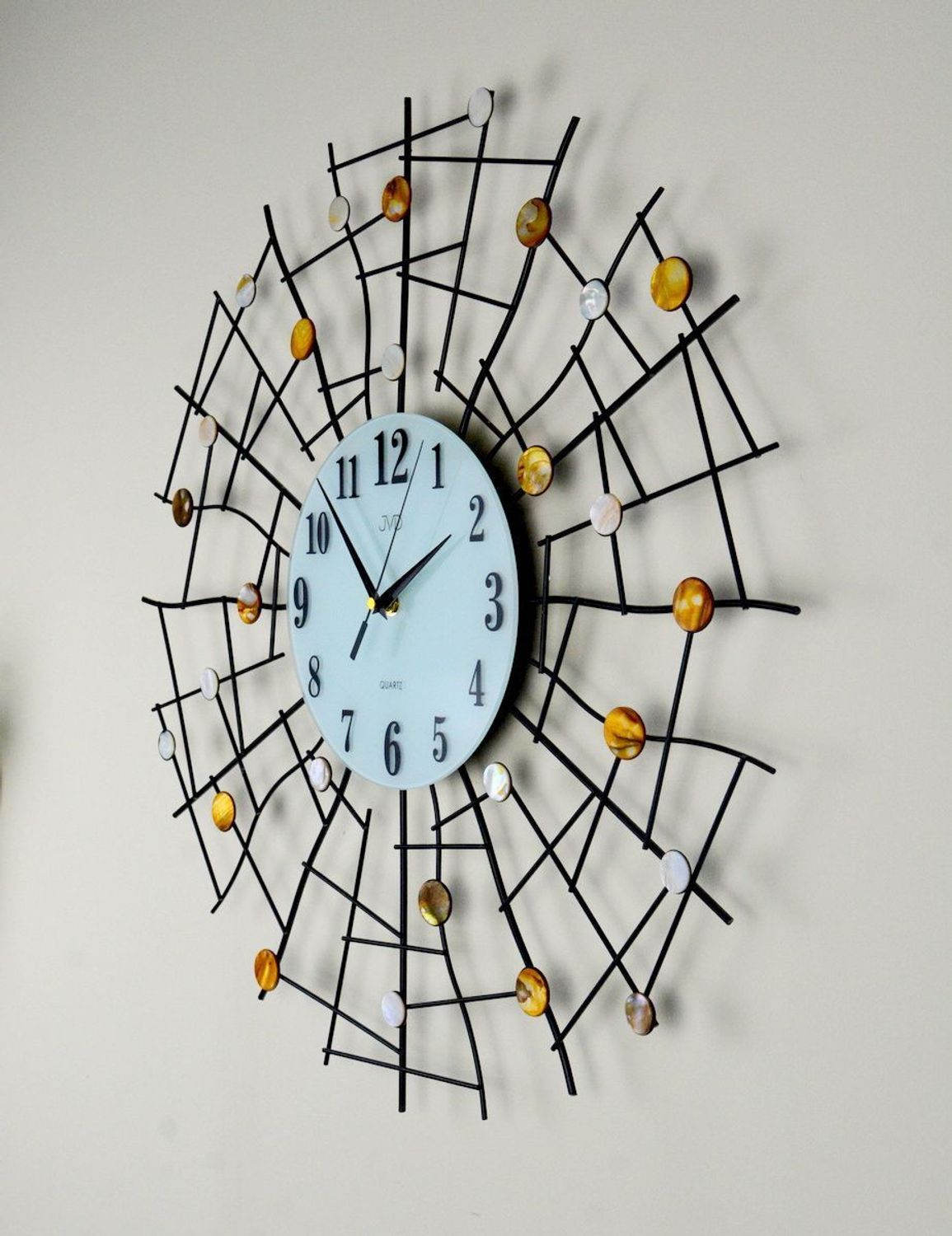 Zegar ścienny duży HJ98 nowoczesny. Nowoczesny zegar ścienny z ozdobnymi koralikami z masy perłowej.  (2).jpg