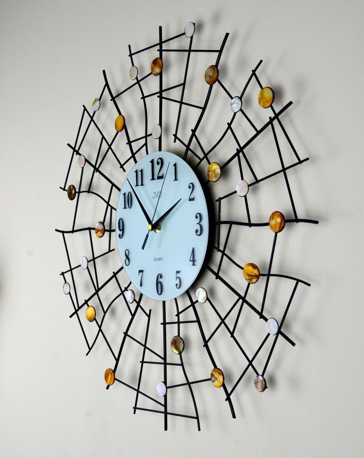 Zegar ścienny duży HJ98 nowoczesny. Nowoczesny zegar ścienny z ozdobnymi koralikami z masy perłowej.  (2).jpg