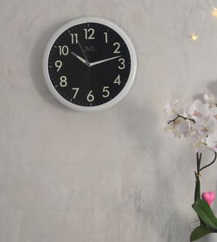 Zegar JVD HP301.1 – biała obudowa, czarna tarcza, 30 cm. Płynny sekundnik, luminescencyjna tarcza i wskazówki.  (1).JPG