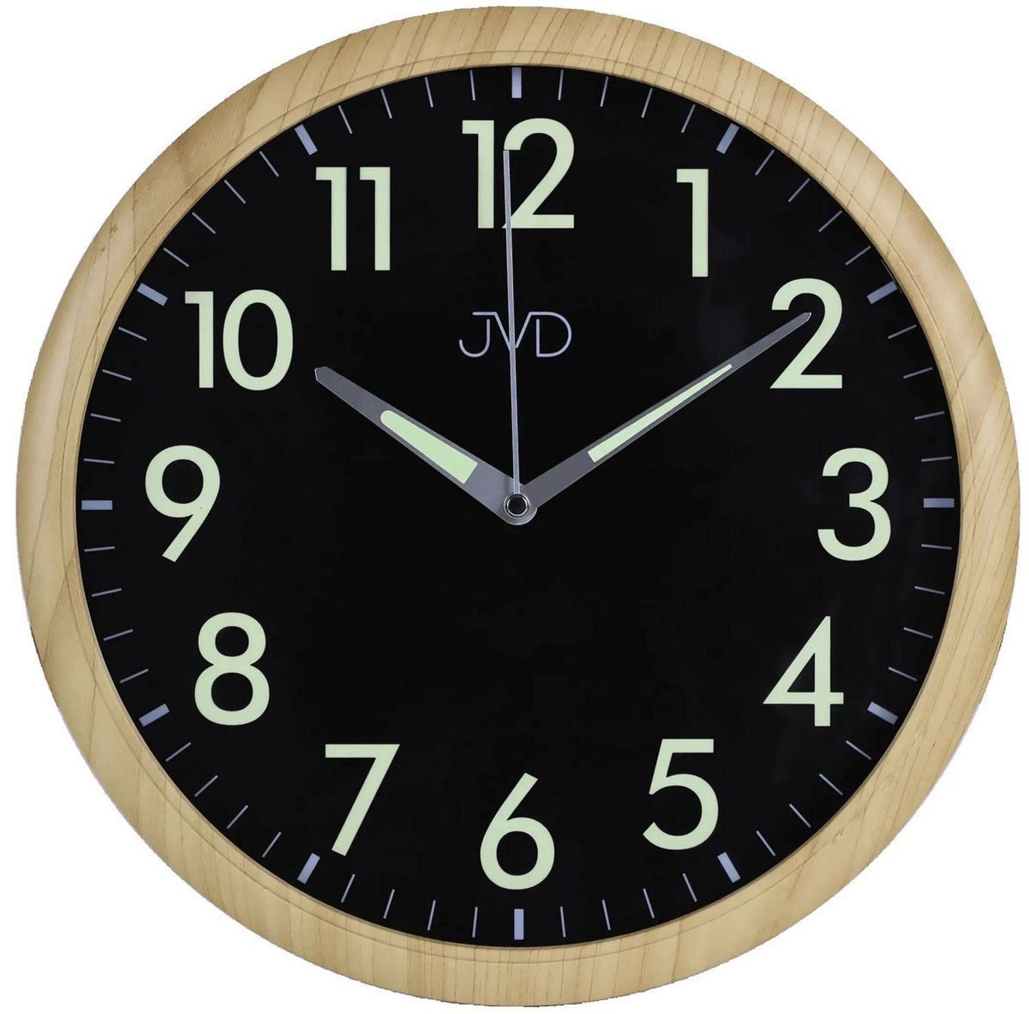 Zegar ścienny JVD HP301.2 – Imitacja drewna, czarna tarcza, 30 cm, płynny sekundnik, luminescencyjna tarcza.jpg