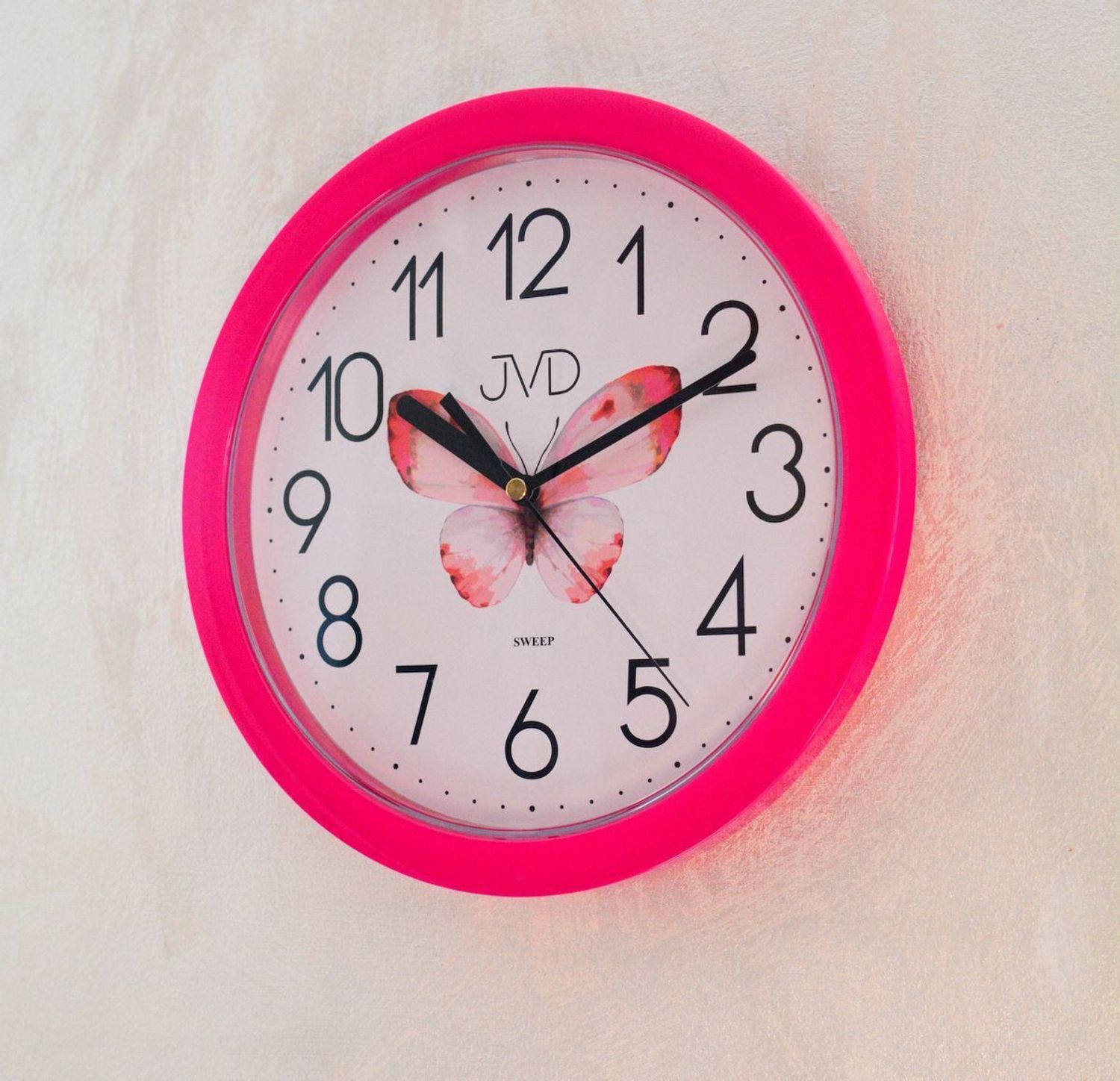Zegar ścienny JVD różowy HP612.D12 cichy mechanizm 25 cm. Zegar ścienny okrągły. Zegar ścienny do kuchni. Zegar ścienny z cichym mechanizmem. Ścienny zegarek do pokoju..jpg