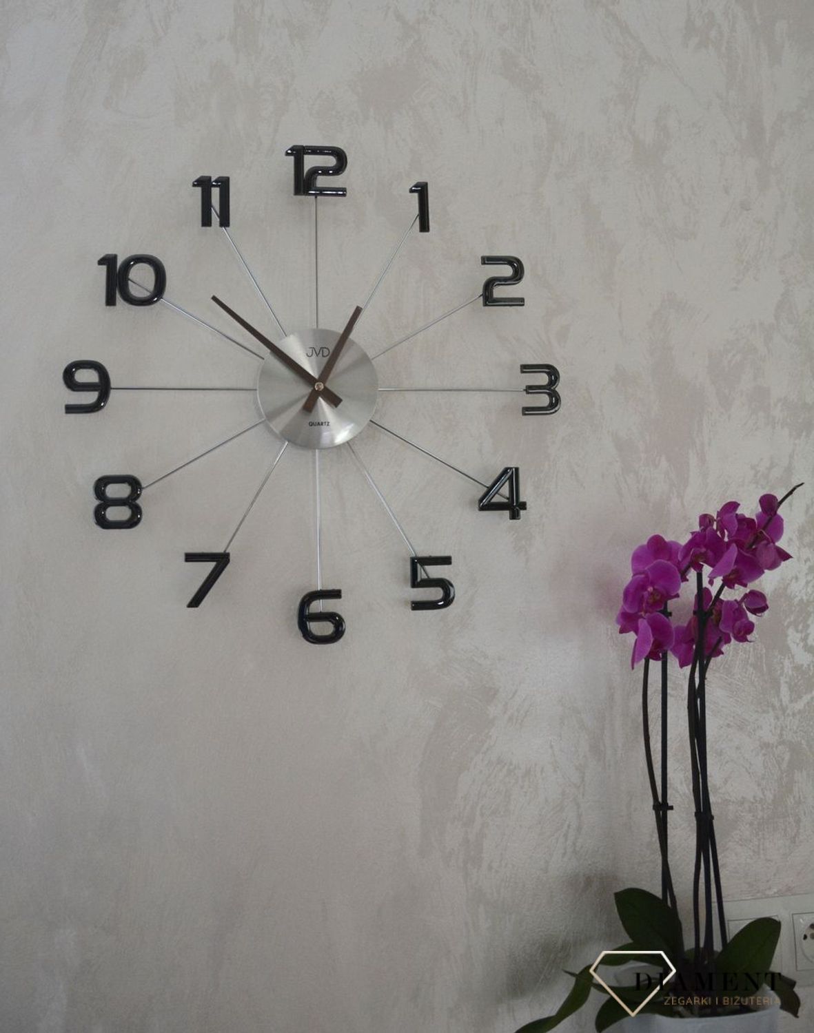 Zegar ścienny duży nowoczesny srebrny z czarnymi cyframi 49 cm JVD HT072.4 ✓Zegary ścienne DUŻY (6).JPG