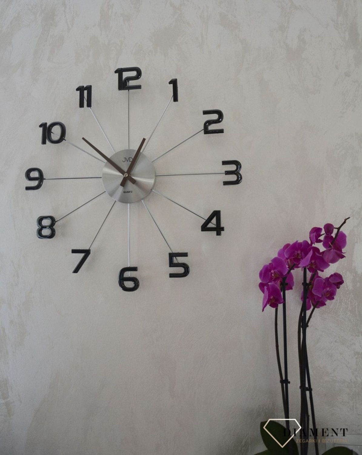 Zegar ścienny duży nowoczesny srebrny z czarnymi cyframi 49 cm JVD HT072.4 ✓Zegary ścienne DUŻY (6).JPG