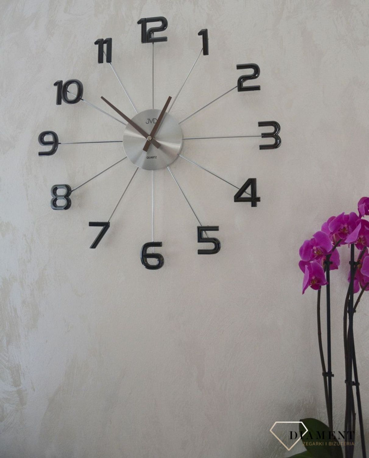 Zegar ścienny duży nowoczesny srebrny z czarnymi cyframi 49 cm JVD HT072.4 ✓Zegary ścienne DUŻY (6).JPG
