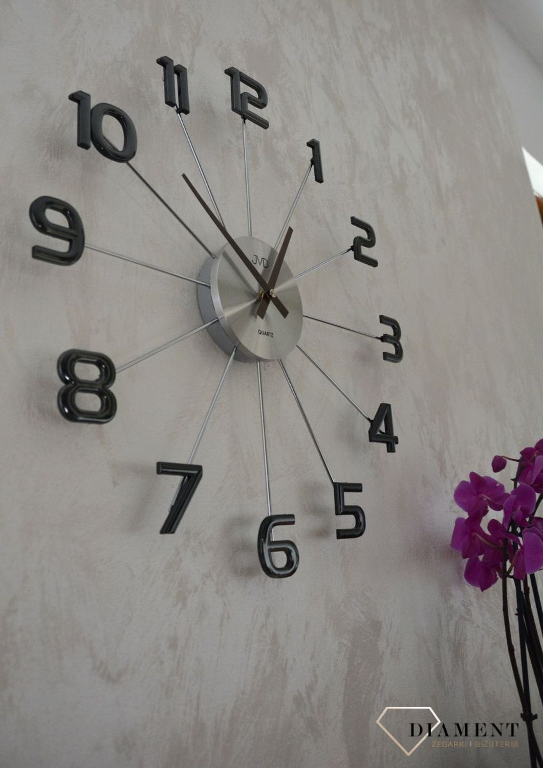 Zegar ścienny duży nowoczesny srebrny z czarnymi cyframi 49 cm JVD HT072.4 ✓Zegary ścienne DUŻY (6).JPG