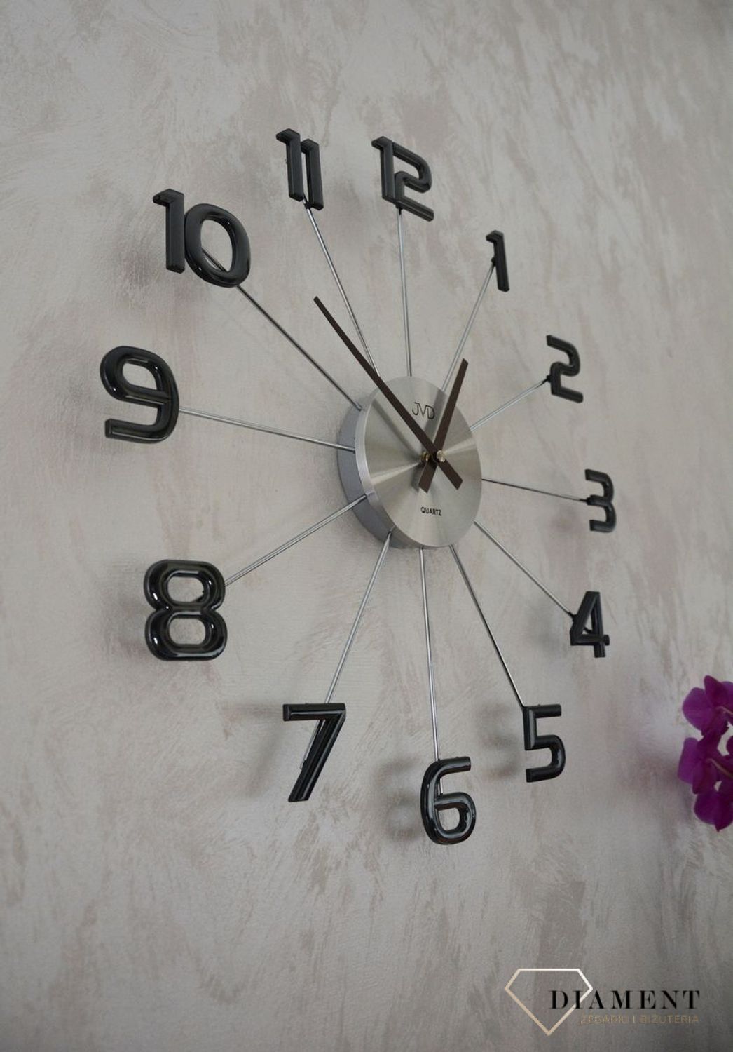 Zegar ścienny duży nowoczesny srebrny z czarnymi cyframi 49 cm JVD HT072.4 ✓Zegary ścienne DUŻY (6).JPG