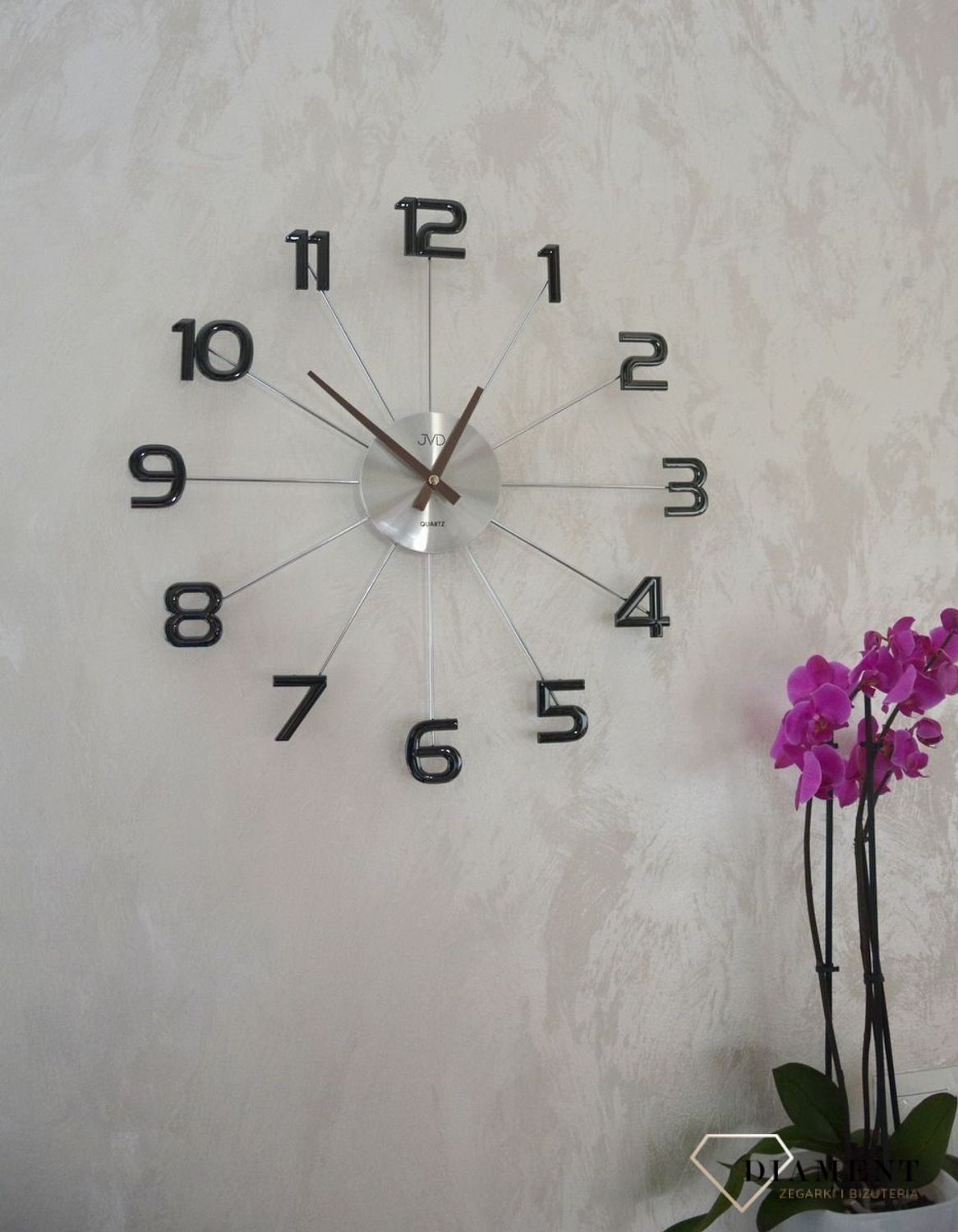 Zegar ścienny duży nowoczesny srebrny z czarnymi cyframi 49 cm JVD HT072.4 ✓Zegary ścienne DUŻY (6).JPG