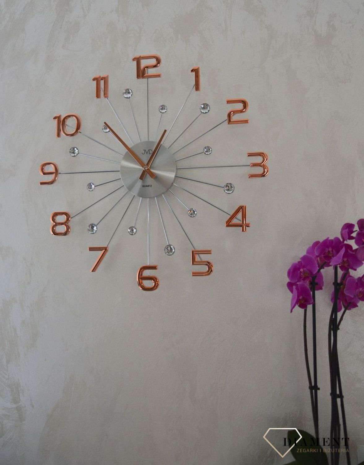 Zegar ścienny nowoczesny z cyframi 'Różowe złoto' 49 cm JVD HT109.4✓Zegary ścienne DUŻY ✓ZEGAR ŚCIENNY 3D✓ Nowoczesny zegar ✓Zegar na ścianę  (10).JPG
