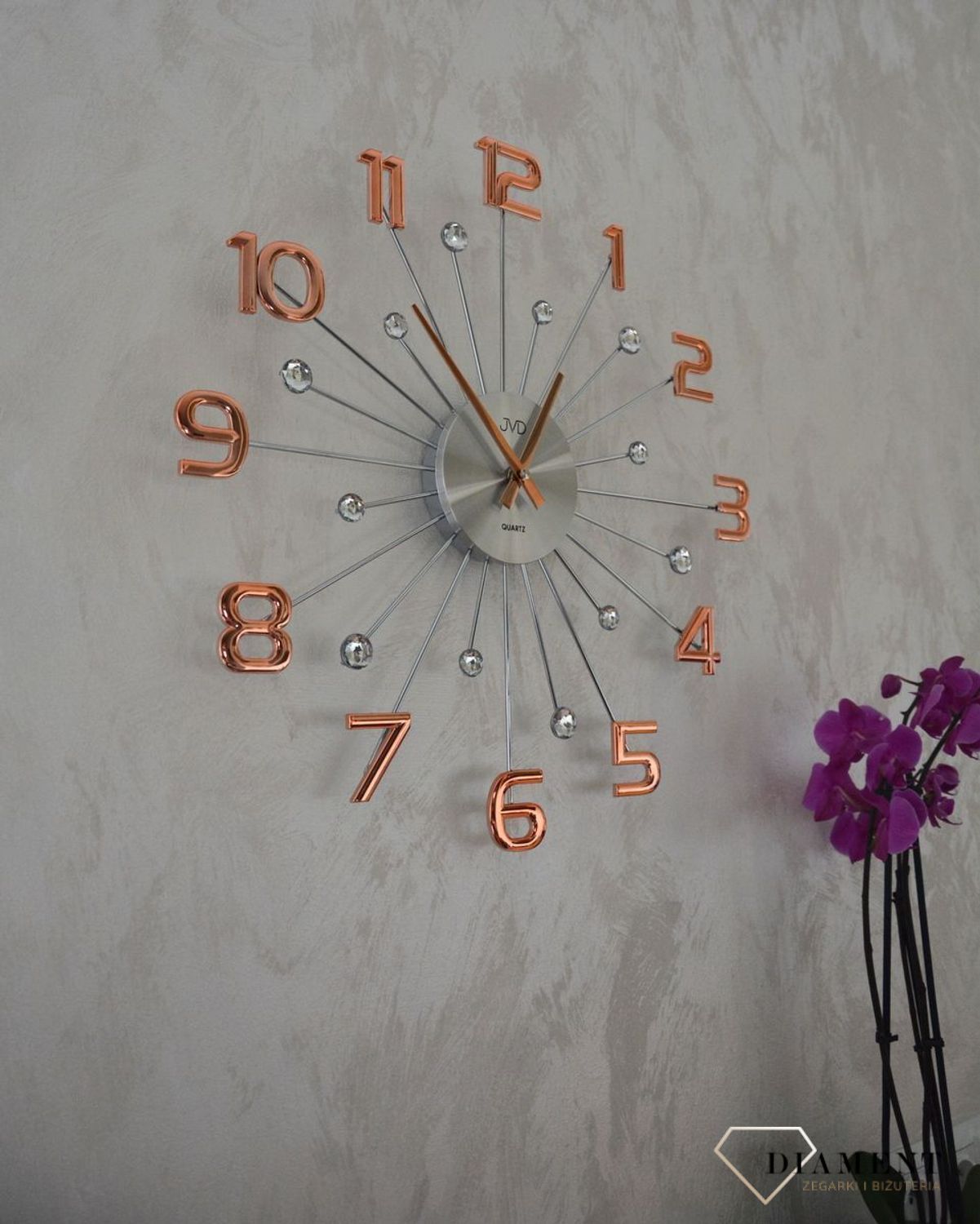 Zegar ścienny nowoczesny z cyframi 'Różowe złoto' 49 cm JVD HT109.4✓Zegary ścienne DUŻY ✓ZEGAR ŚCIENNY 3D✓ Nowoczesny zegar ✓Zegar na ścianę  (10).JPG