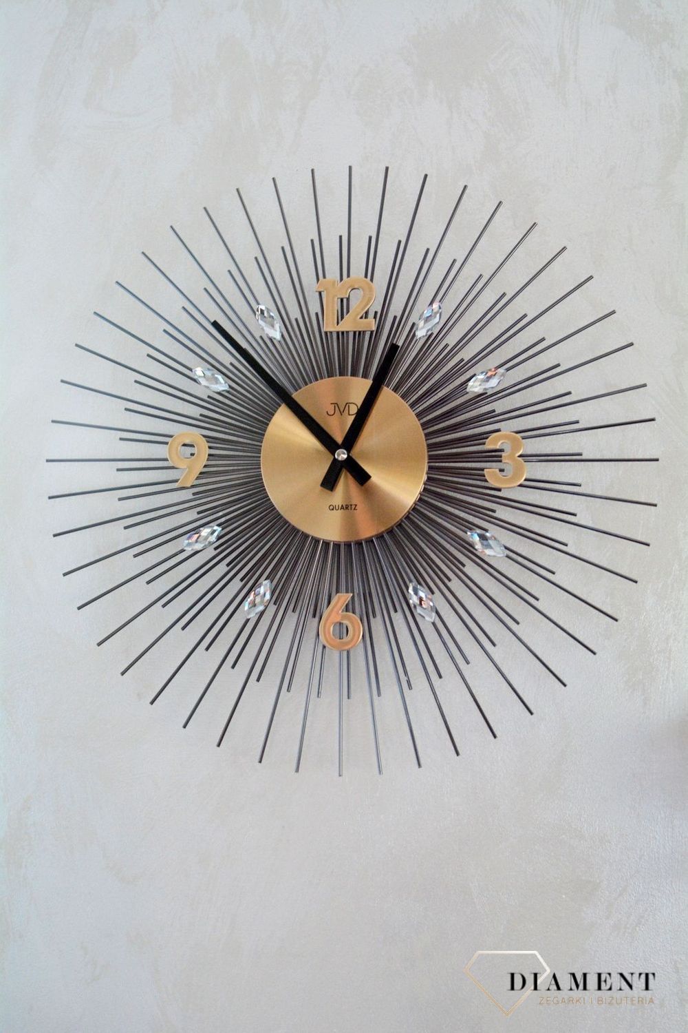 Zegar ścienny 45 cm z kryształkami Złoty Cristal HT114.2.jpg